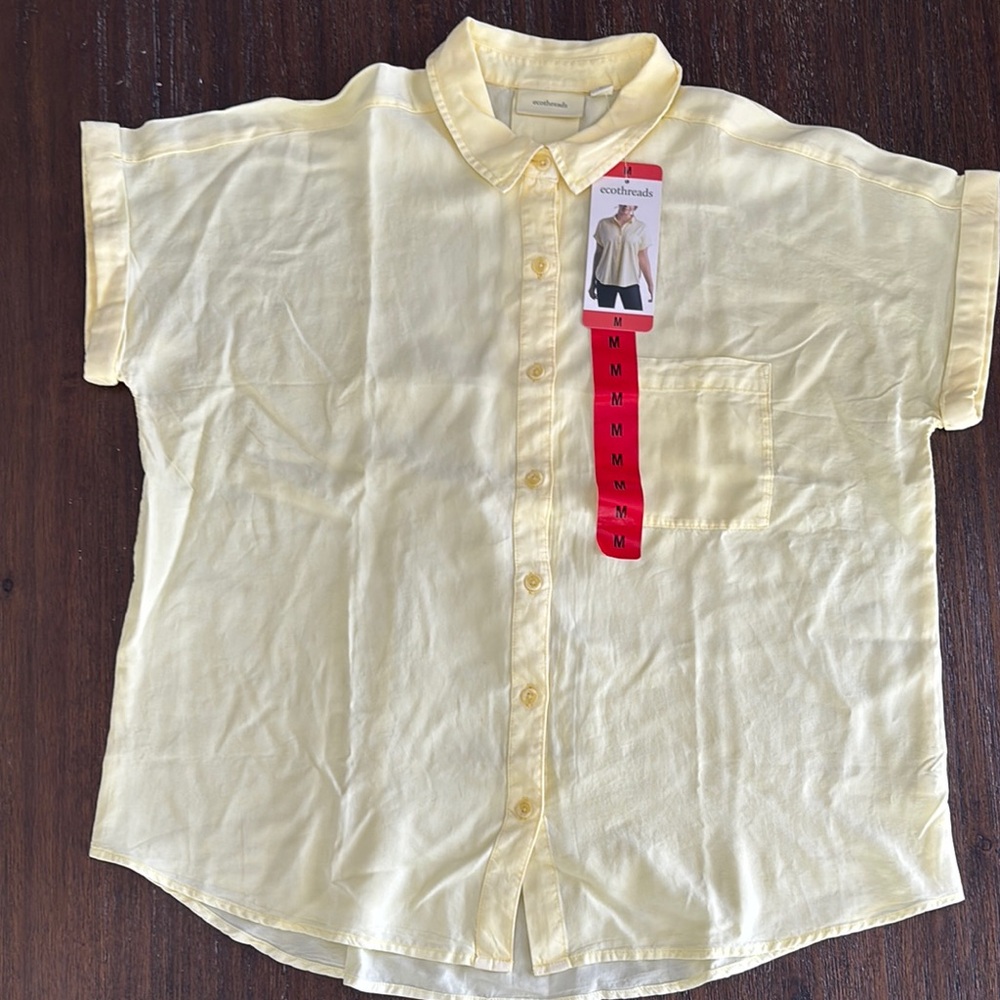 Ecothreads Yellow Short Sleeve Button-Up Shirt Size M